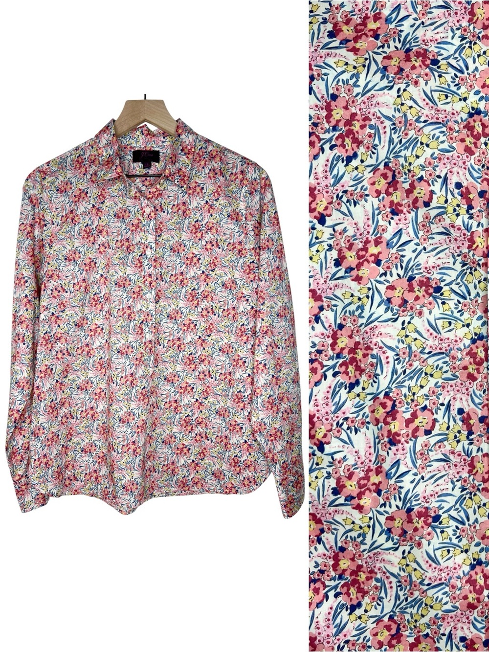 J. Crew Liberty Fabric Pink Floral Popover Blouse Cotton size 12